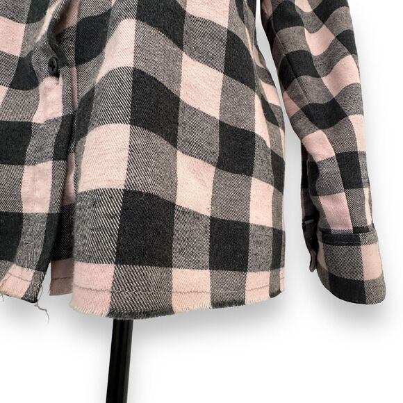 Hurley Buffalo Check Women's Button Up Flannel Plaid Shirt PInk Black Sz Medium - Picture 4 of 12